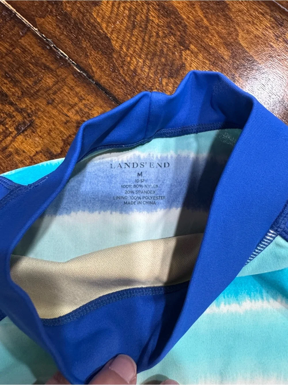 Lands' End Girls' Blue & Aqua Striped Rash Guard